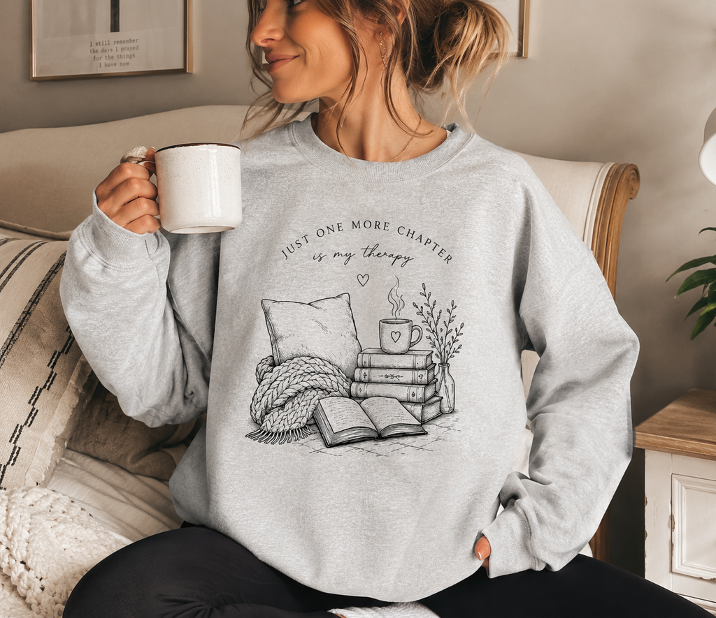 Just One More Chapter Crewneck Sweatshirt | Cozy Book Lover Sweatshirt | Reader Gift | Bookish Apparel | Literary Sweatshirt