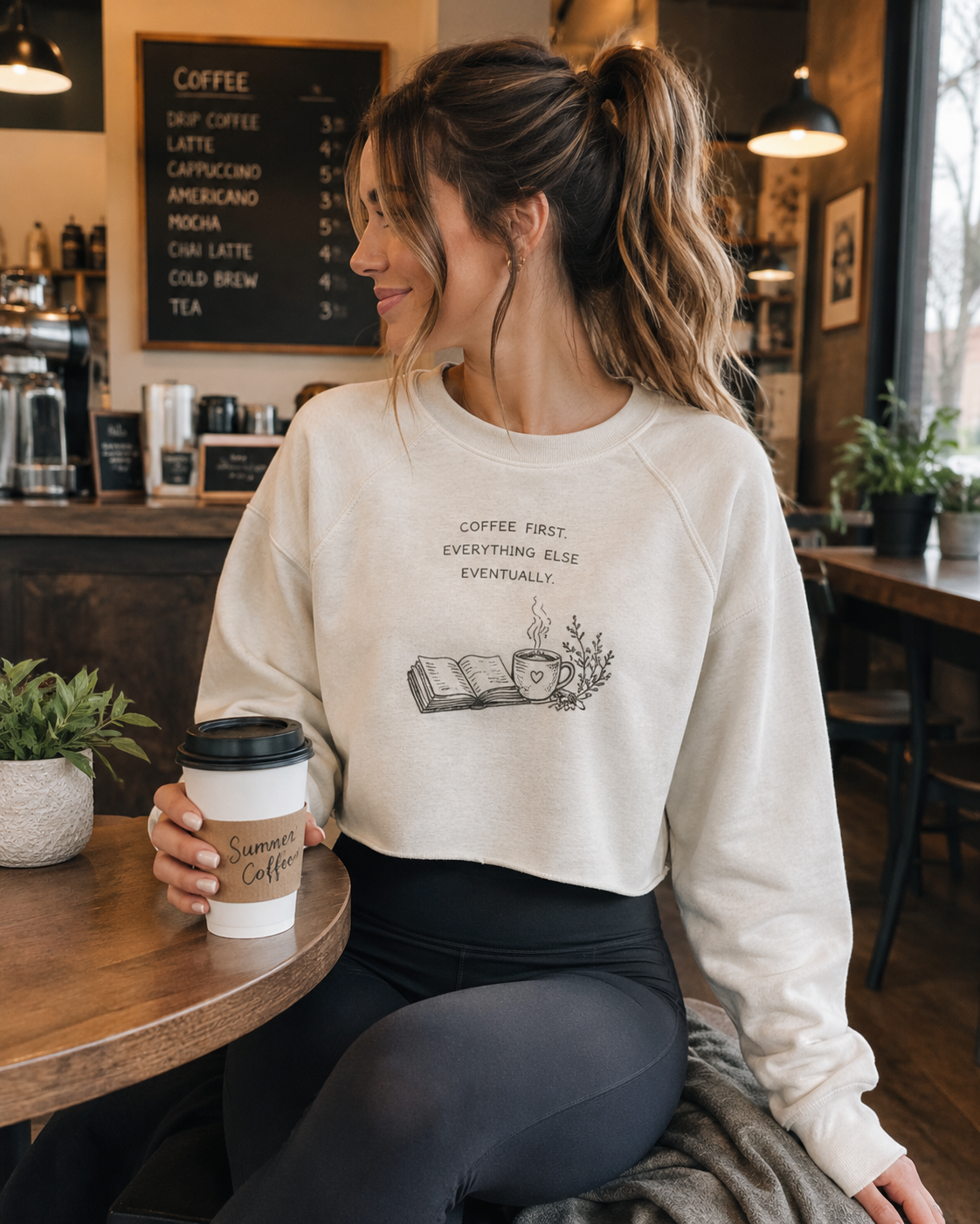 Coffee First, Everything Else Eventually Crop Sweatshirt