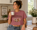 Crop Top — "Overstimulated but making it look cute" Graphic Floral Coffee Festival Tee