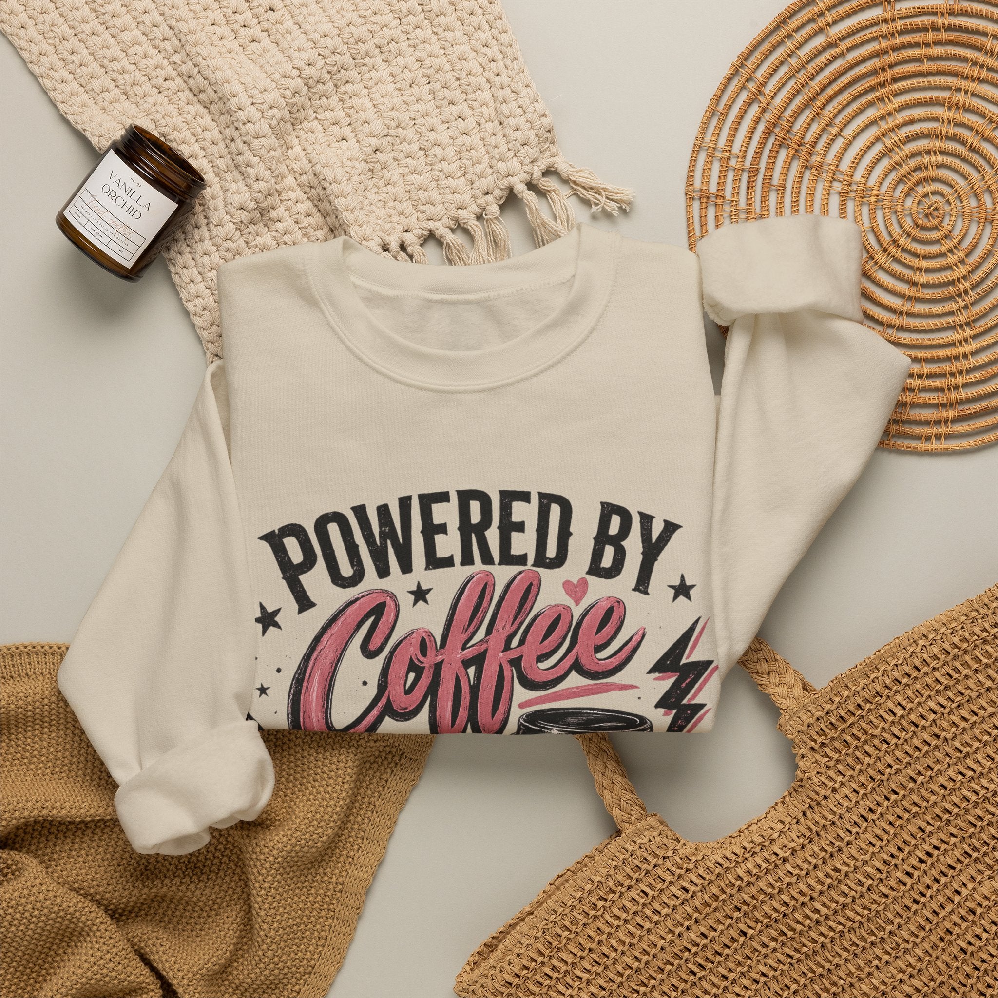 Sweatshirt — "Powered by Coffee and Poor Decisions" Graphic Crewneck