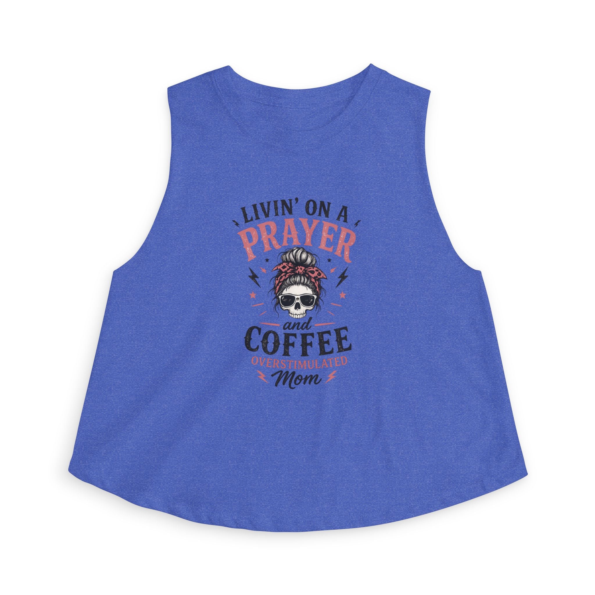 Crop Top — "Livin' on a Prayer and Coffee" Oversimulated Mom Graphic