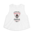 Crop Top — "Livin' on a Prayer and Coffee" Oversimulated Mom Graphic